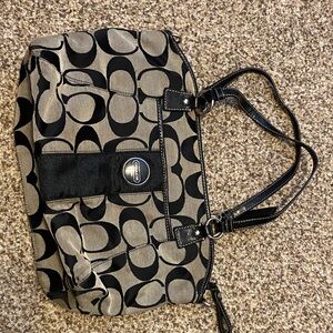 Coach Black and Tan Signature Shoulder Bag